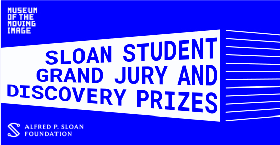Blue graphic that features the name of the prizes with logos for MoMI and the Sloan Foundation